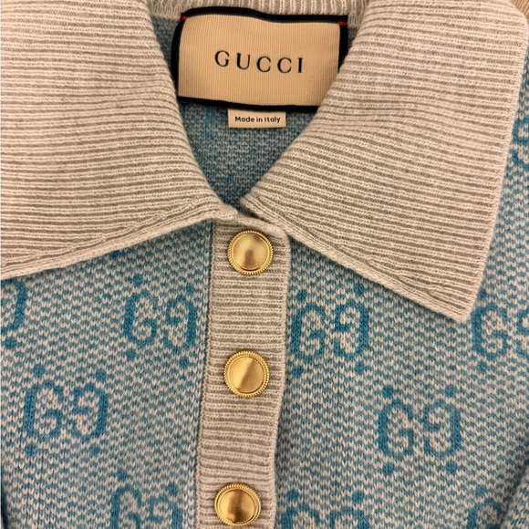 Authentic Gucci Light Blue Patterned Polo - Picture 3 of 9